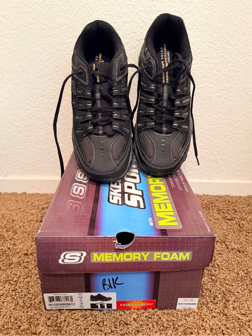 Skechers afterburn Memory Foam mens shoes - Size 11 Extra Wide - Black